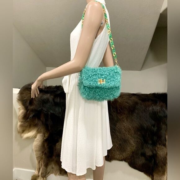 Handmade Genuine Curly Shearling Turn-lock Clutch/Shoulder Bag/Crossbody - Picture 1 of 14